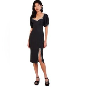 Monsoon Zenia Sweetheart Neckline Puff Sleeve Embellished Crystal Midi Dress 18